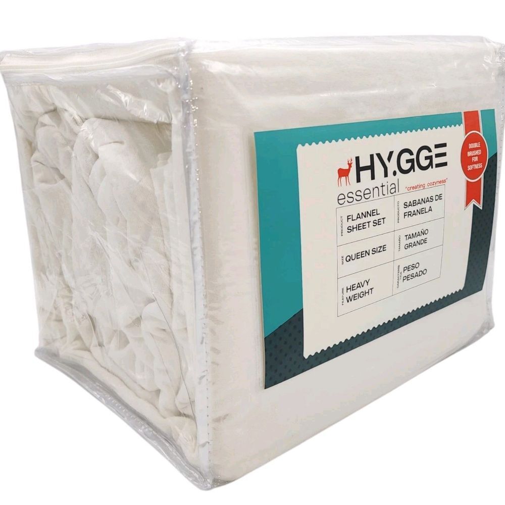 HYGGE Essential Heavy Weight Cotton Flannel Sheet‎ Set Queen Size 4pc Ivory